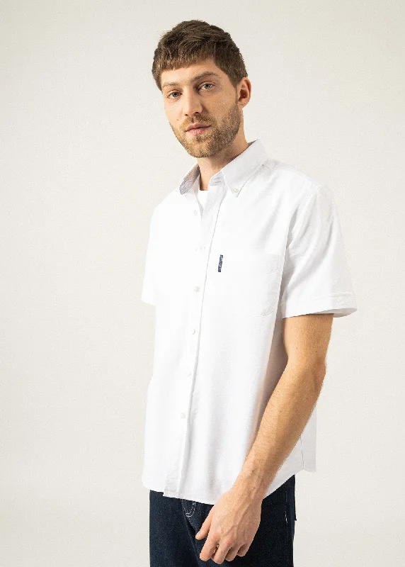 Men's Two - Tone Contrast Panel Casual Shirts in White and Navy for a Stylish and Eye - Catching DesignAmboise short sleeve shirt - regular fit, in cotton oxford (BLANC) Men's Two - Tone Contrast Panel Casual Shirts in White and Navy for a Stylish and Eye - Catching DesignAmboise short sleeve shirt - regular fit, in cotton oxford (BLANC)