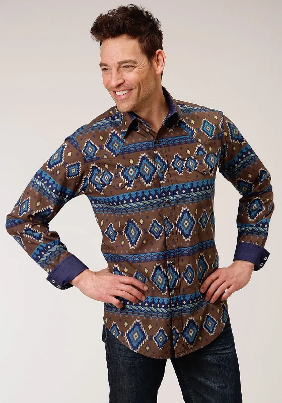 Men's Graphic - Printed Casual Shirts with Pop - Culture References for a Fun and Stylish LookRoper Mens Chocolate 100% Cotton Aztec Print L/S Shirt Men's Graphic - Printed Casual Shirts with Pop - Culture References for a Fun and Stylish LookRoper Mens Chocolate 100% Cotton Aztec Print L/S Shirt
