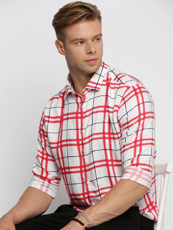Men's Embroidered Detail Casual Shirts in Beige for a Touch of EleganceMen White Spread Collar Windowpane Checks Shirt Men's Embroidered Detail Casual Shirts in Beige for a Touch of EleganceMen White Spread Collar Windowpane Checks Shirt