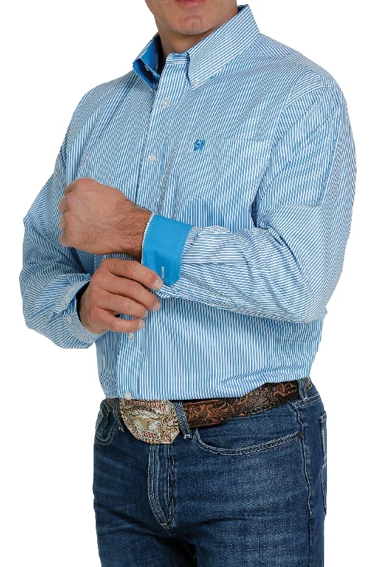 Men's Graphic - Printed Casual Shirts with Pop - Culture References for a Fun and Stylish LookCinch Turquoise Striped Shirt Men's Graphic - Printed Casual Shirts with Pop - Culture References for a Fun and Stylish LookCinch Turquoise Striped Shirt