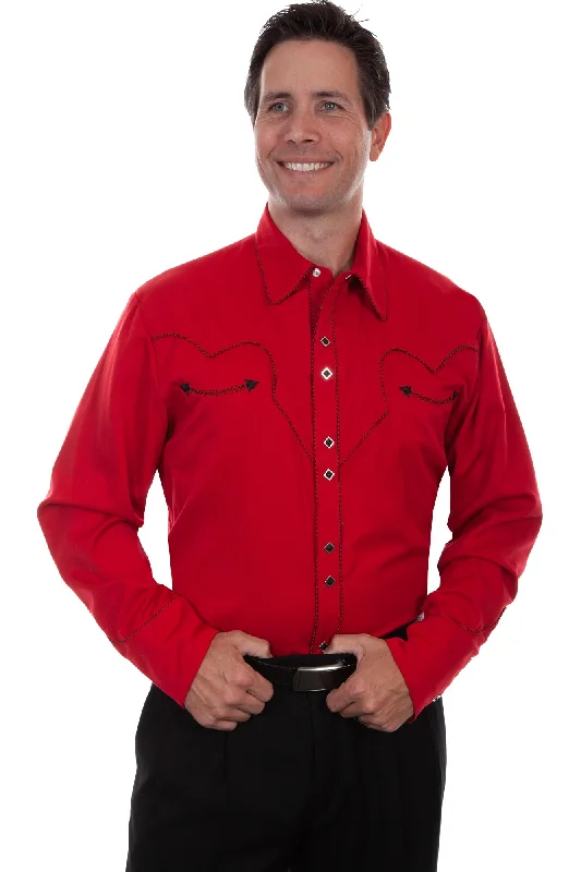Men's Graphic - Printed Casual Shirts with Pop - Culture References for a Fun and Stylish LookScully Mens Crimson Polyester Candy Cane L/S Shirt