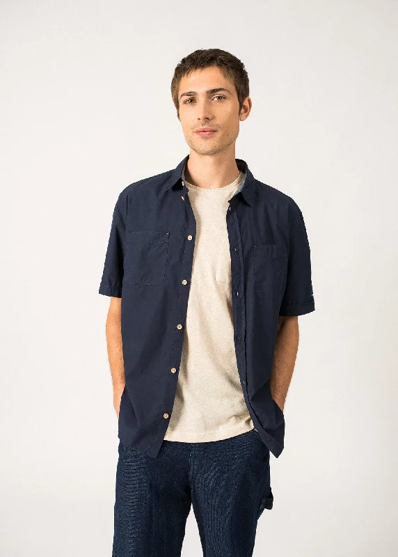 Men's Shearling - Lined Collar Casual Shirts in Brown for a Rustic and Warm AppealIsaac Short-Sleeved Shirt – cotton (MARINE) Men's Shearling - Lined Collar Casual Shirts in Brown for a Rustic and Warm AppealIsaac Short-Sleeved Shirt – cotton (MARINE)