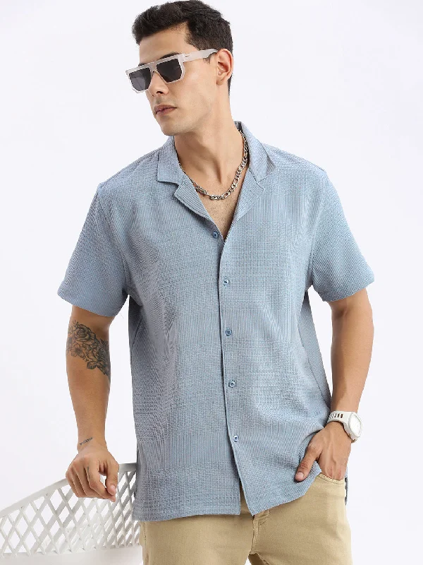 Men's Long - Line Oversized Casual Shirts in Dark Gray for a Relaxed and Modern LookMen Cuban Collar Solid Relaxed Fit Blue Shirt Men's Long - Line Oversized Casual Shirts in Dark Gray for a Relaxed and Modern LookMen Cuban Collar Solid Relaxed Fit Blue Shirt