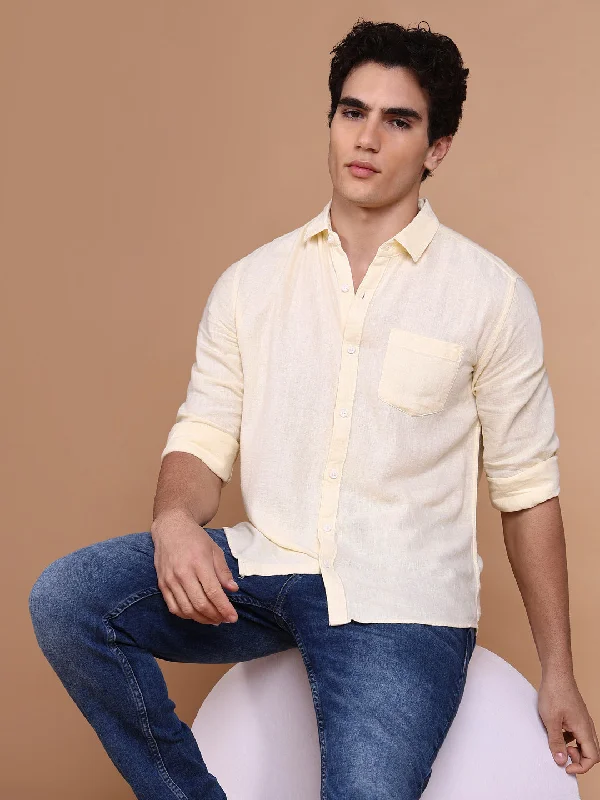 Men's Thermal - Lined Casual Shirts in Black for Added Warmth in Cold WeatherMen Yellow Solid Shirt Men's Thermal - Lined Casual Shirts in Black for Added Warmth in Cold WeatherMen Yellow Solid Shirt