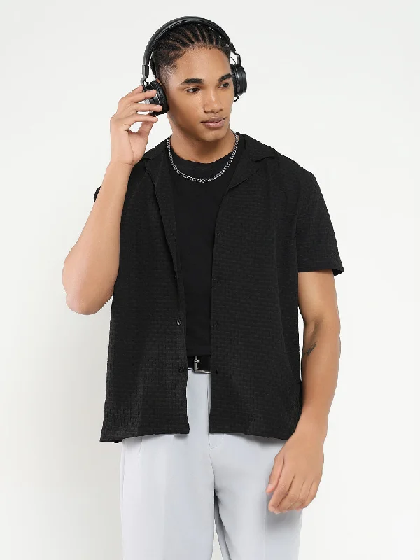 Men's Organic Cotton Casual Shirts with a Soft Handfeel for Everyday ComfortMen Black Cuban Collar Solid Shirt Men's Organic Cotton Casual Shirts with a Soft Handfeel for Everyday ComfortMen Black Cuban Collar Solid Shirt