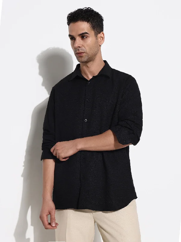 Men's Slim - Fit Printed Floral Casual Shirts in Pastel Colors for a Spring - Inspired VibeMen Black Solid Slim Fit Shirt Men's Slim - Fit Printed Floral Casual Shirts in Pastel Colors for a Spring - Inspired VibeMen Black Solid Slim Fit Shirt
