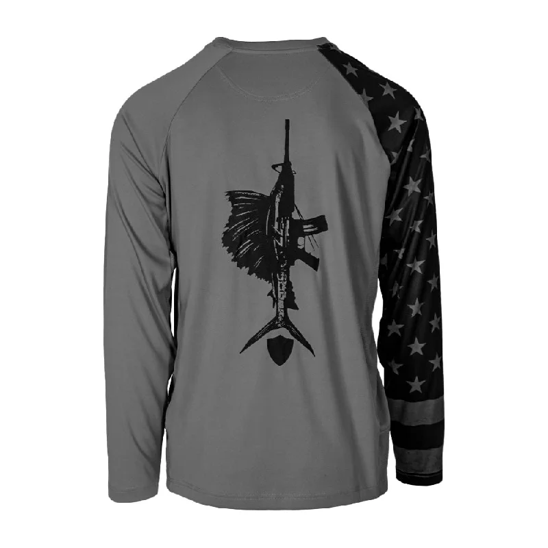 Men's Organic Cotton Casual Shirts with a Soft Handfeel for Everyday ComfortPerformance Long Sleeve Shirt | Blackout American Flag | Game On Men's Organic Cotton Casual Shirts with a Soft Handfeel for Everyday ComfortPerformance Long Sleeve Shirt | Blackout American Flag | Game On