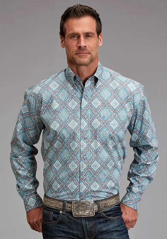 Men's Embroidered Detail Casual Shirts in Beige for a Touch of EleganceStetson Mens 1918 Medallion Turquoise 100% Cotton 1 Pkt L/S Shirt Men's Embroidered Detail Casual Shirts in Beige for a Touch of EleganceStetson Mens 1918 Medallion Turquoise 100% Cotton 1 Pkt L/S Shirt
