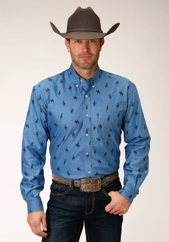 Men's Stretch - Fabric Casual Shirts in Navy Blue for a Comfortable and Flexible FitRoper Mens Blue Cotton Blend Horseman Oxford BD L/S 1 Pkt Shirt Men's Stretch - Fabric Casual Shirts in Navy Blue for a Comfortable and Flexible FitRoper Mens Blue Cotton Blend Horseman Oxford BD L/S 1 Pkt Shirt