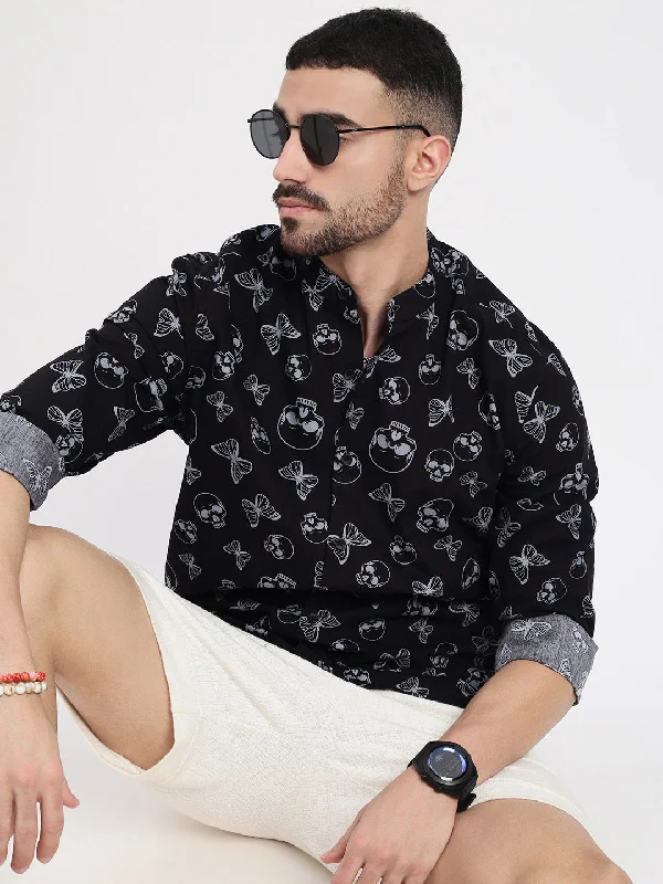Men's Short - Sleeve Linen Casual Shirts in Light Khaki for a Breathable Summer OptionMen Black Printed Slim Fit Shirt Men's Short - Sleeve Linen Casual Shirts in Light Khaki for a Breathable Summer OptionMen Black Printed Slim Fit Shirt