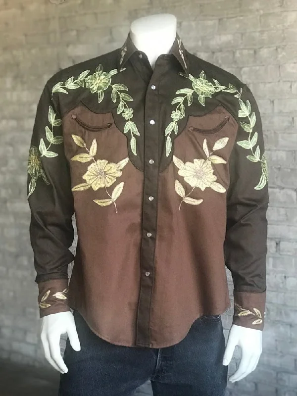 Men's Long - Line Oversized Casual Shirts in Dark Gray for a Relaxed and Modern LookRockmount Mens Brown 100% Cotton Floral Two-Tone Gold L/S Shirt Men's Long - Line Oversized Casual Shirts in Dark Gray for a Relaxed and Modern LookRockmount Mens Brown 100% Cotton Floral Two-Tone Gold L/S Shirt