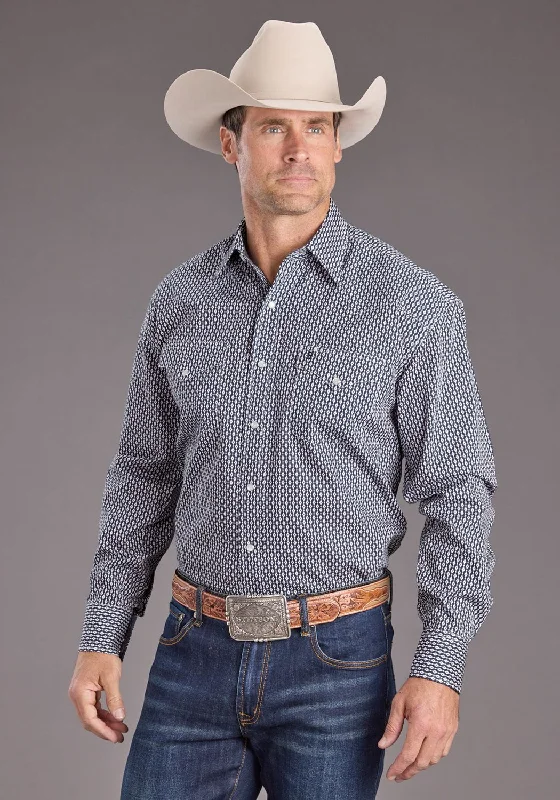 Men's Linen Blend Casual Shirts with Roll - Up Sleeves for a Summer Beach LookStetson Mens Running Diamonds Blue 100% Cotton L/S Shirt Men's Linen Blend Casual Shirts with Roll - Up Sleeves for a Summer Beach LookStetson Mens Running Diamonds Blue 100% Cotton L/S Shirt