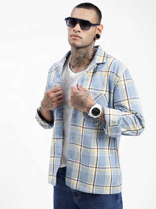 Men's Moisture - Wicking Performance Fabric Casual Shirts for Outdoor ActivitiesMen Checked Blue Shacket Men's Moisture - Wicking Performance Fabric Casual Shirts for Outdoor ActivitiesMen Checked Blue Shacket