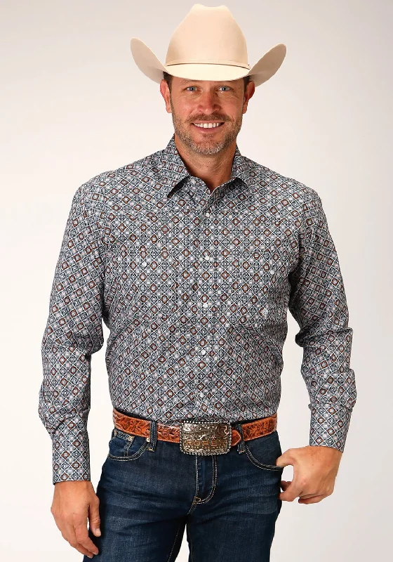 Men's Button - Down Oxford Casual Shirts in Crisp White for a Classic and Versatile StyleRoper Mens Silver Foulard Grey 100% Cotton Tall L/S Shirt Men's Button - Down Oxford Casual Shirts in Crisp White for a Classic and Versatile StyleRoper Mens Silver Foulard Grey 100% Cotton Tall L/S Shirt