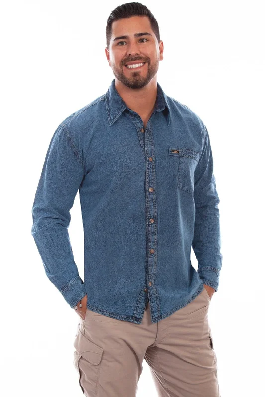 Men's Wrinkle - Resistant Polyester Blend Casual Shirts for Easy Travel and MaintenanceScully Mens Lt Washed Denim 100% Cotton Trail Walk L/S Shirt Men's Wrinkle - Resistant Polyester Blend Casual Shirts for Easy Travel and MaintenanceScully Mens Lt Washed Denim 100% Cotton Trail Walk L/S Shirt