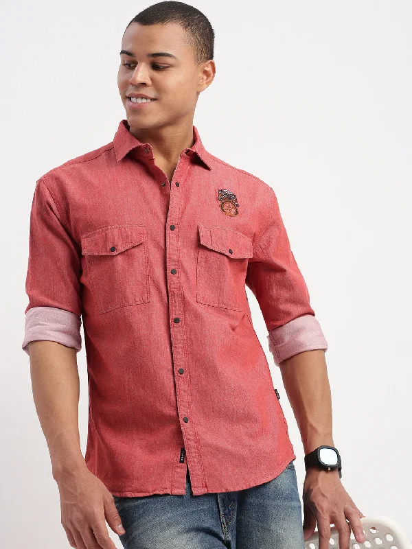 Men's Slim - Fit Printed Floral Casual Shirts in Pastel Colors for a Spring - Inspired VibeMen Solid Red Shirt Men's Slim - Fit Printed Floral Casual Shirts in Pastel Colors for a Spring - Inspired VibeMen Solid Red Shirt