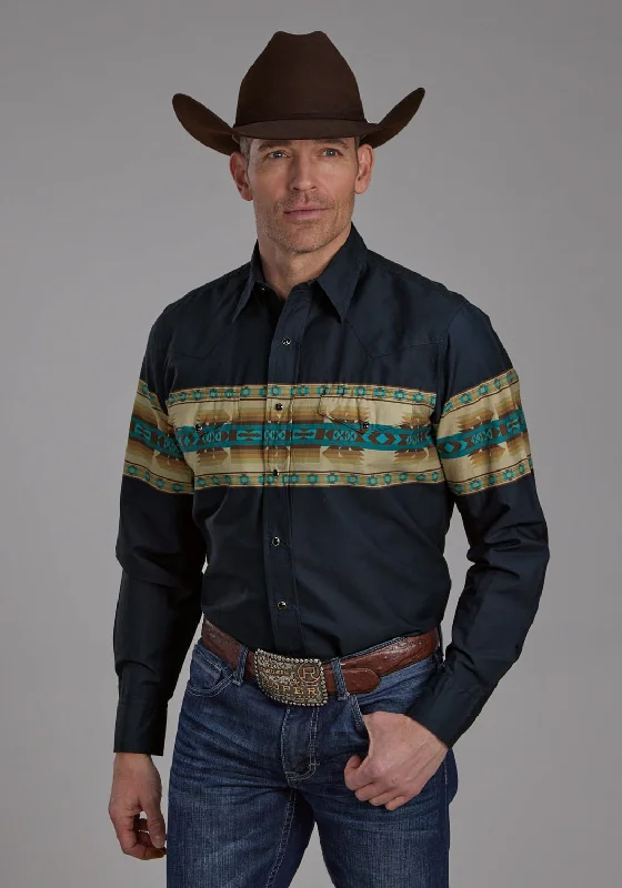 Men's Graphic - Printed Casual Shirts with Pop - Culture References for a Fun and Stylish LookRoper Mens Aztec Border Navy 100% Cotton L/S Shirt Men's Graphic - Printed Casual Shirts with Pop - Culture References for a Fun and Stylish LookRoper Mens Aztec Border Navy 100% Cotton L/S Shirt