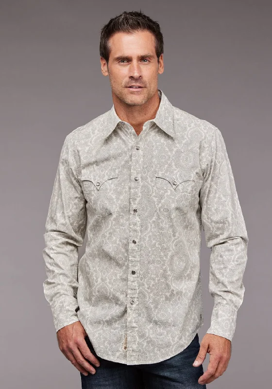Men's Sustainable Recycled Material Casual Shirts for Eco - Conscious ConsumersStetson Mens Silver Filagree Grey 100% Cotton L/S Shirt Men's Sustainable Recycled Material Casual Shirts for Eco - Conscious ConsumersStetson Mens Silver Filagree Grey 100% Cotton L/S Shirt