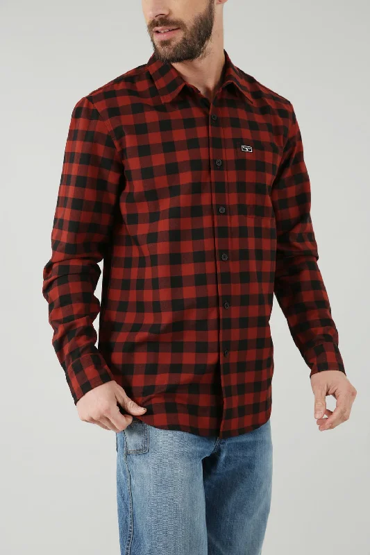 Plus Size Men's Striped Chambray Casual Shirts with a Spread Collar for a Preppy AppearanceKimes Ranch Mens Garrison Dark Red Cotton Blend L/S Shirt Plus Size Men's Striped Chambray Casual Shirts with a Spread Collar for a Preppy AppearanceKimes Ranch Mens Garrison Dark Red Cotton Blend L/S Shirt