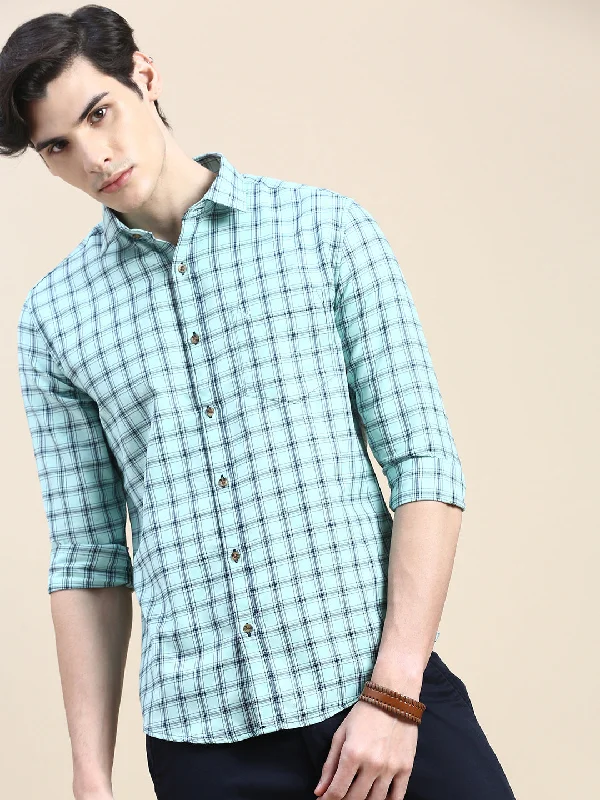 Men's Linen Blend Casual Shirts with Roll - Up Sleeves for a Summer Beach LookMen Green Checked Casual Shirt Men's Linen Blend Casual Shirts with Roll - Up Sleeves for a Summer Beach LookMen Green Checked Casual Shirt