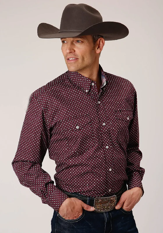 Men's Sustainable Recycled Material Casual Shirts for Eco - Conscious ConsumersRoper Mens Wine 100% Cotton Star Geo BD L/S Button Shirt Men's Sustainable Recycled Material Casual Shirts for Eco - Conscious ConsumersRoper Mens Wine 100% Cotton Star Geo BD L/S Button Shirt
