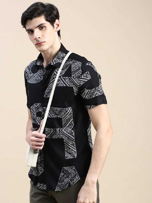 Men's Long - Line Oversized Casual Shirts in Dark Gray for a Relaxed and Modern LookMen Black Printed Casual Shirt Men's Long - Line Oversized Casual Shirts in Dark Gray for a Relaxed and Modern LookMen Black Printed Casual Shirt
