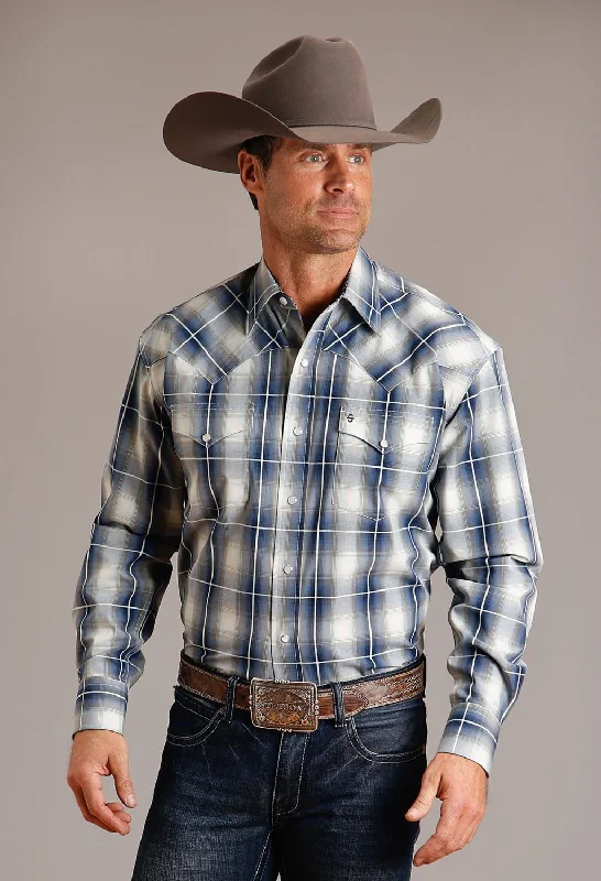 Men's Two - Tone Contrast Panel Casual Shirts in White and Navy for a Stylish and Eye - Catching DesignStetson Mens Crystal Plaid Blue 100% Cotton L/S Shirt Men's Two - Tone Contrast Panel Casual Shirts in White and Navy for a Stylish and Eye - Catching DesignStetson Mens Crystal Plaid Blue 100% Cotton L/S Shirt