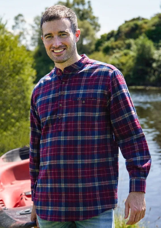 Men's Two - Tone Contrast Panel Casual Shirts in White and Navy for a Stylish and Eye - Catching DesignMen's Flannel Grandfather Shirt | Maroon Navy Check Men's Two - Tone Contrast Panel Casual Shirts in White and Navy for a Stylish and Eye - Catching DesignMen's Flannel Grandfather Shirt | Maroon Navy Check
