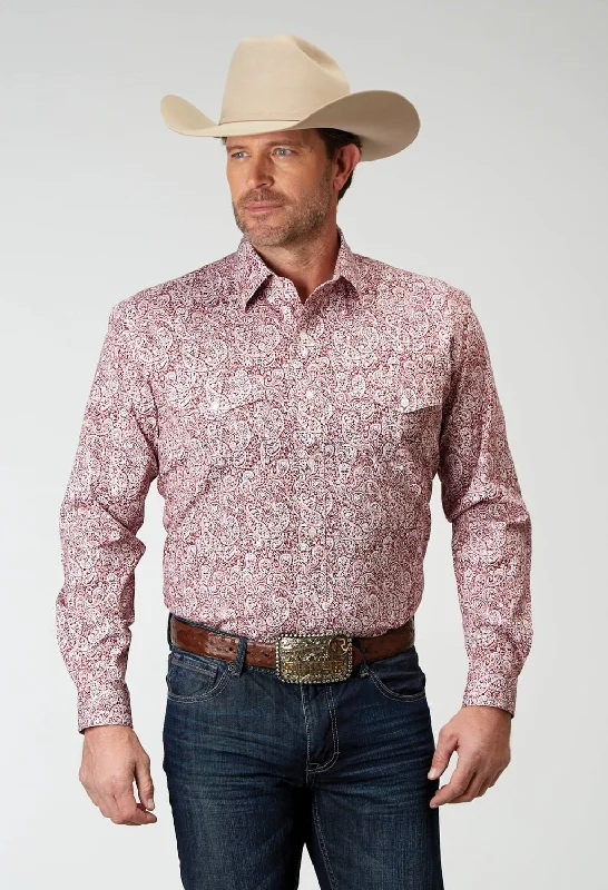 Plus Size Men's Striped Chambray Casual Shirts with a Spread Collar for a Preppy AppearanceRoper Mens Poplin Paisley Red Cotton Blend L/S Shirt Plus Size Men's Striped Chambray Casual Shirts with a Spread Collar for a Preppy AppearanceRoper Mens Poplin Paisley Red Cotton Blend L/S Shirt