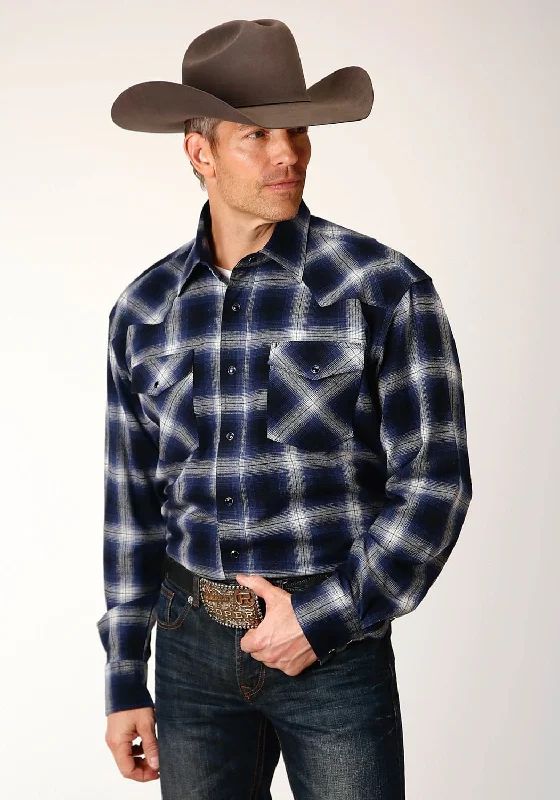 Men's Moisture - Wicking Performance Fabric Casual Shirts for Outdoor ActivitiesRoper Mens Unlined Plaid Blue 100% Cotton L/S Shirt Men's Moisture - Wicking Performance Fabric Casual Shirts for Outdoor ActivitiesRoper Mens Unlined Plaid Blue 100% Cotton L/S Shirt