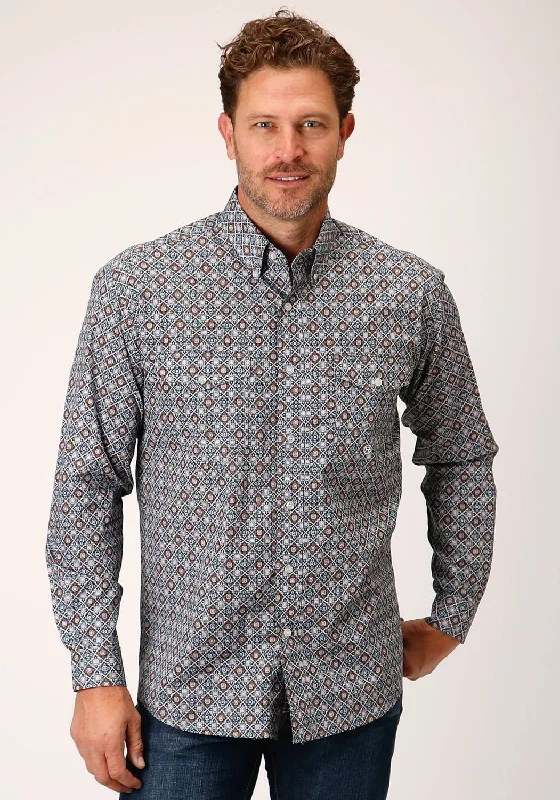 Men's Embroidered Detail Casual Shirts in Beige for a Touch of EleganceRoper Mens Grey 100% Cotton Silver Foulard BD L/S Btn Shirt Men's Embroidered Detail Casual Shirts in Beige for a Touch of EleganceRoper Mens Grey 100% Cotton Silver Foulard BD L/S Btn Shirt