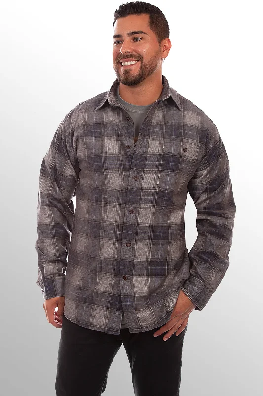 Men's Shearling - Lined Collar Casual Shirts in Brown for a Rustic and Warm AppealScully Mens Charcoal/Navy 100% Cotton Corduroy Plaid L/S Shirt Men's Shearling - Lined Collar Casual Shirts in Brown for a Rustic and Warm AppealScully Mens Charcoal/Navy 100% Cotton Corduroy Plaid L/S Shirt