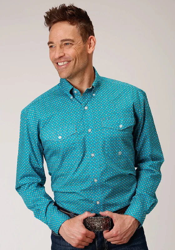 Men's Button - Down Oxford Casual Shirts in Crisp White for a Classic and Versatile StyleRoper Mens Turquoise 100% Cotton Foulard BD L/S Button Shirt Men's Button - Down Oxford Casual Shirts in Crisp White for a Classic and Versatile StyleRoper Mens Turquoise 100% Cotton Foulard BD L/S Button Shirt