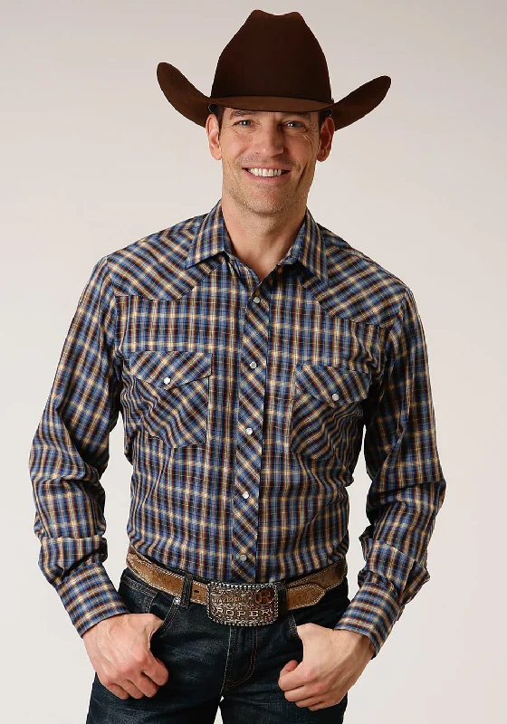 Men's Retro - Style Hawaiian Print Casual Shirts in Bold Patterns for a Tropical VacationRoper Mens Royal/Brown Cotton Blend Plaid L/S 55/45 Shirt Men's Retro - Style Hawaiian Print Casual Shirts in Bold Patterns for a Tropical VacationRoper Mens Royal/Brown Cotton Blend Plaid L/S 55/45 Shirt