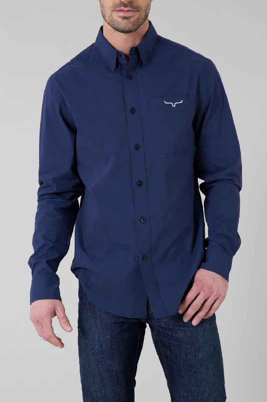 Men's Embroidered Detail Casual Shirts in Beige for a Touch of EleganceKimes Ranch Mens Team Shirt Navy Cotton Blend L/S Shirt