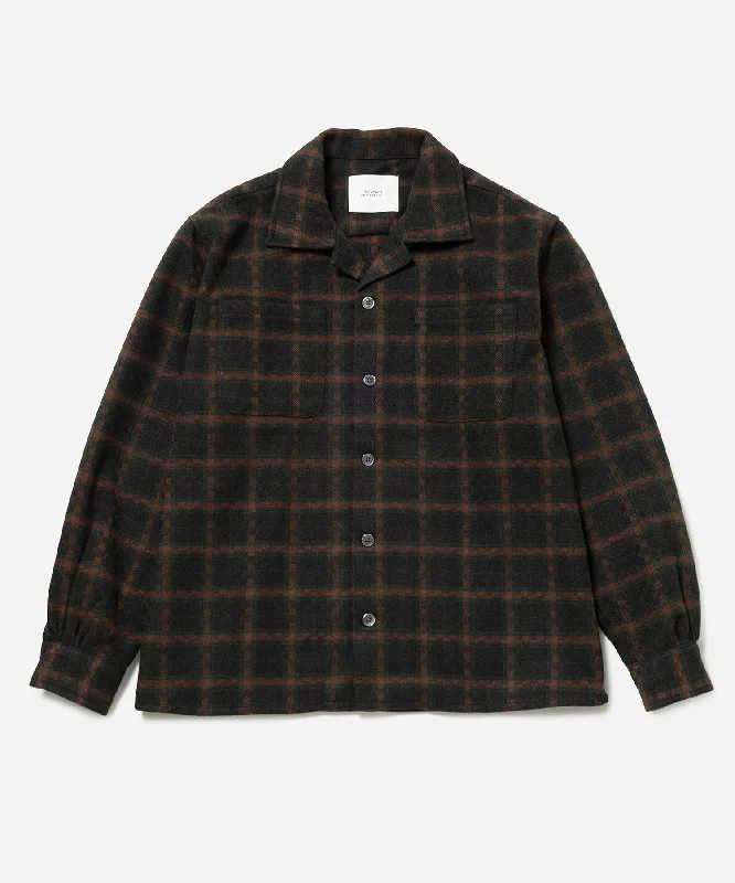 Men's Linen Blend Casual Shirts with Roll - Up Sleeves for a Summer Beach LookOpen Collar Flannel Check Shirt