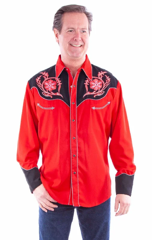 Men's Tailored Fit Checkered Casual Shirts in Multicolor for a Smart - Casual EnsembleScully Mens Bold Floral Embroidery Red Poly/Rayon L/S Shirt Men's Tailored Fit Checkered Casual Shirts in Multicolor for a Smart - Casual EnsembleScully Mens Bold Floral Embroidery Red Poly/Rayon L/S Shirt
