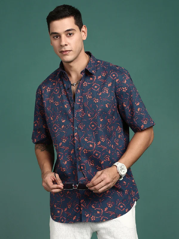 Plus Size Men's Plaid Flannel Casual Shirts in Earth Tones for a Cozy Fall OutfitMen Floral Navy Blue Slim Fit Shirt Plus Size Men's Plaid Flannel Casual Shirts in Earth Tones for a Cozy Fall OutfitMen Floral Navy Blue Slim Fit Shirt