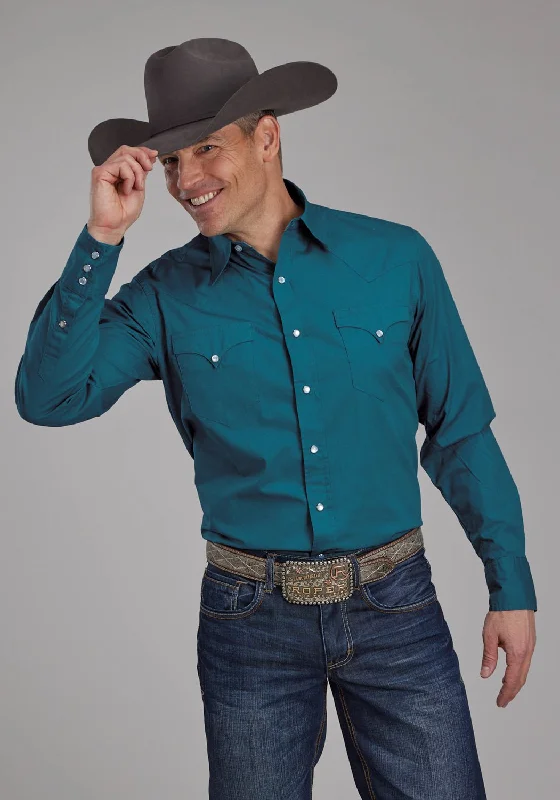 Men's Retro - Style Hawaiian Print Casual Shirts in Bold Patterns for a Tropical VacationRoper Mens 2221 Poplin Teal 100% Cotton L/S Shirt Men's Retro - Style Hawaiian Print Casual Shirts in Bold Patterns for a Tropical VacationRoper Mens 2221 Poplin Teal 100% Cotton L/S Shirt