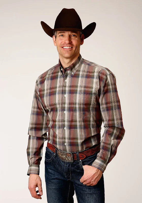 Men's Thermal - Lined Casual Shirts in Black for Added Warmth in Cold WeatherRoper Mens Wine 100% Cotton Redwood Plaid BD L/S 1 Pkt Shirt Men's Thermal - Lined Casual Shirts in Black for Added Warmth in Cold WeatherRoper Mens Wine 100% Cotton Redwood Plaid BD L/S 1 Pkt Shirt