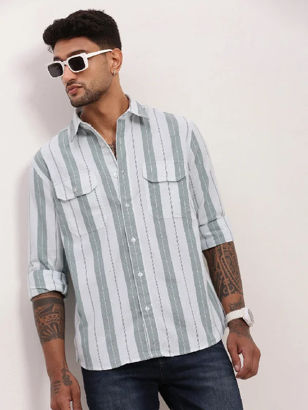 Plus Size Men's Plaid Flannel Casual Shirts in Earth Tones for a Cozy Fall OutfitMen Green Striped Slim Fit Shirt Plus Size Men's Plaid Flannel Casual Shirts in Earth Tones for a Cozy Fall OutfitMen Green Striped Slim Fit Shirt
