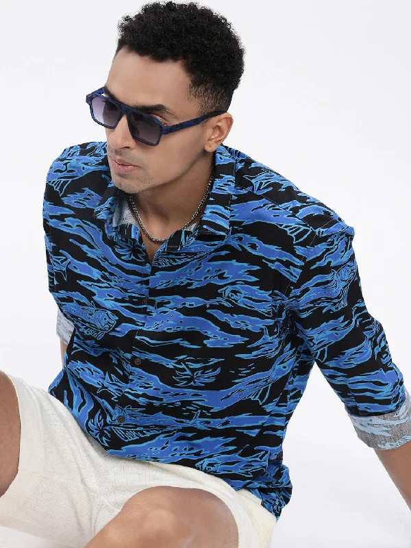Men's Long - Line Oversized Casual Shirts in Dark Gray for a Relaxed and Modern LookMen Blue Abstract Slim Fit Shirt Men's Long - Line Oversized Casual Shirts in Dark Gray for a Relaxed and Modern LookMen Blue Abstract Slim Fit Shirt