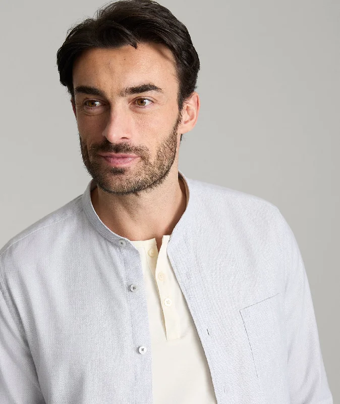 Plus Size Men's Striped Chambray Casual Shirts with a Spread Collar for a Preppy AppearanceStretch Cotton-Linen Sanders Shirt Plus Size Men's Striped Chambray Casual Shirts with a Spread Collar for a Preppy AppearanceStretch Cotton-Linen Sanders Shirt