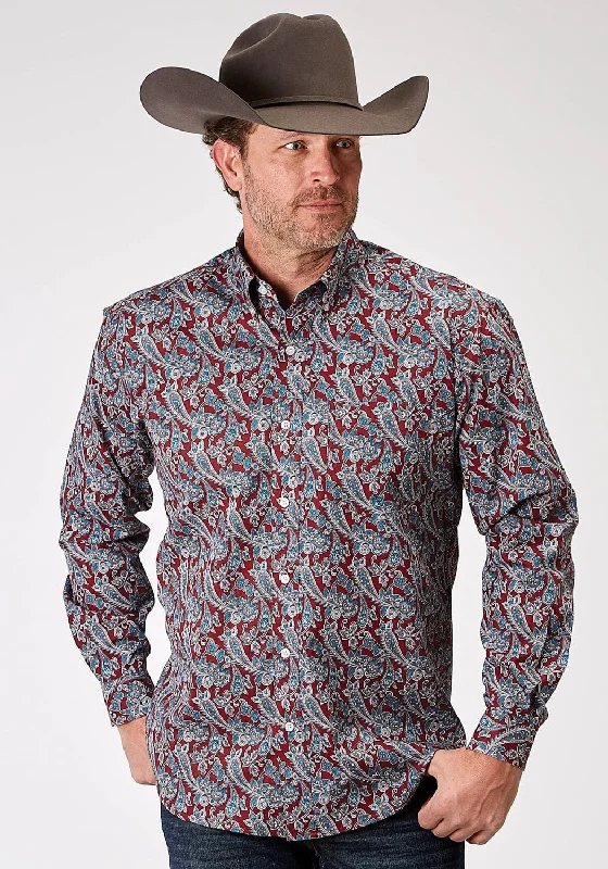 Men's Wrinkle - Resistant Polyester Blend Casual Shirts for Easy Travel and MaintenanceRoper Mens Red River Paisley Red 100% Cotton L/S Shirt Men's Wrinkle - Resistant Polyester Blend Casual Shirts for Easy Travel and MaintenanceRoper Mens Red River Paisley Red 100% Cotton L/S Shirt