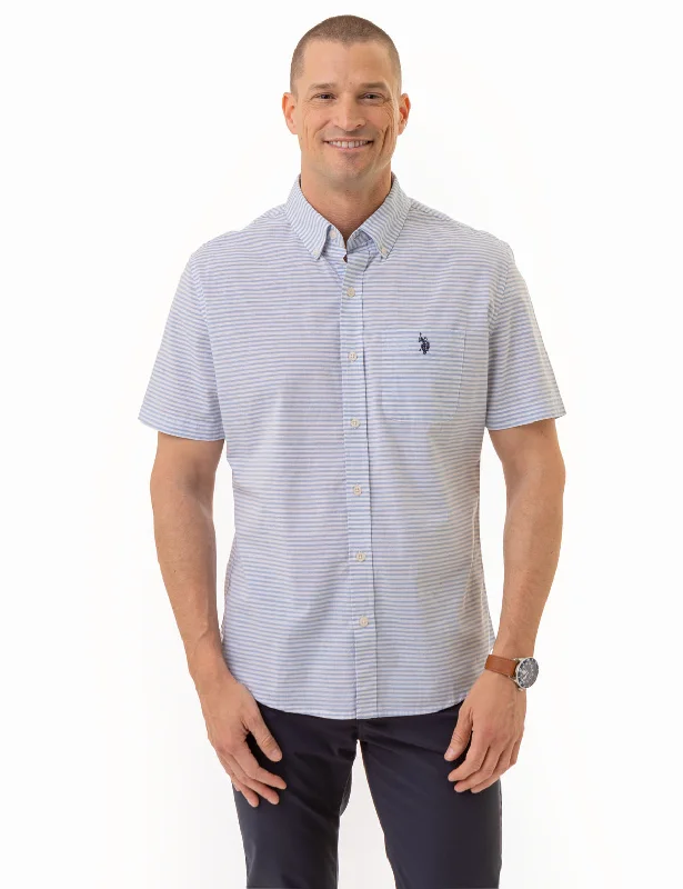 Men's Button - Down Oxford Casual Shirts in Crisp White for a Classic and Versatile StyleHEATHER POPLIN SHORT SLEEVE SHIRT WITH POCKET Men's Button - Down Oxford Casual Shirts in Crisp White for a Classic and Versatile StyleHEATHER POPLIN SHORT SLEEVE SHIRT WITH POCKET