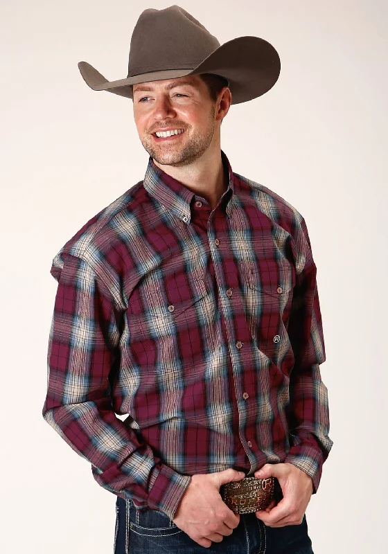 Men's Wrinkle - Resistant Polyester Blend Casual Shirts for Easy Travel and MaintenanceRoper Mens Wine 100% Cotton Plaid BD L/S Button Shirt Men's Wrinkle - Resistant Polyester Blend Casual Shirts for Easy Travel and MaintenanceRoper Mens Wine 100% Cotton Plaid BD L/S Button Shirt