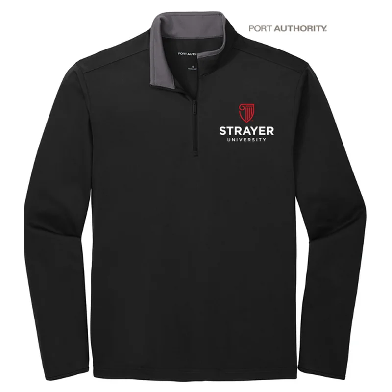 Men's Wrinkle - Resistant Polyester Blend Casual Shirts for Easy Travel and MaintenanceSTRAYER Port Authority ® Silk Touch ™ Performance 1/4-Zip Black/ Steel Grey Men's Wrinkle - Resistant Polyester Blend Casual Shirts for Easy Travel and MaintenanceSTRAYER Port Authority ® Silk Touch ™ Performance 1/4-Zip Black/ Steel Grey
