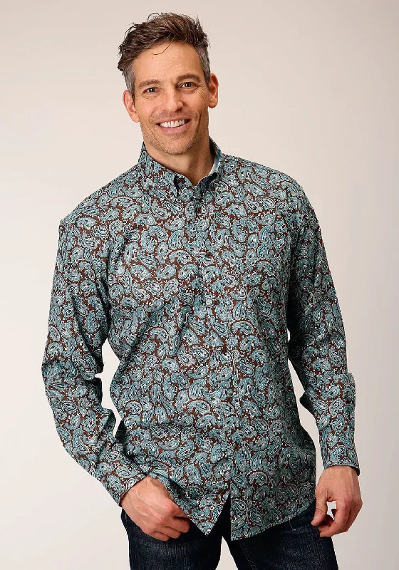 Men's Graphic - Printed Casual Shirts with Pop - Culture References for a Fun and Stylish LookRoper Mens Mine Paisley Turquoise 100% Cotton L/S Shirt Men's Graphic - Printed Casual Shirts with Pop - Culture References for a Fun and Stylish LookRoper Mens Mine Paisley Turquoise 100% Cotton L/S Shirt