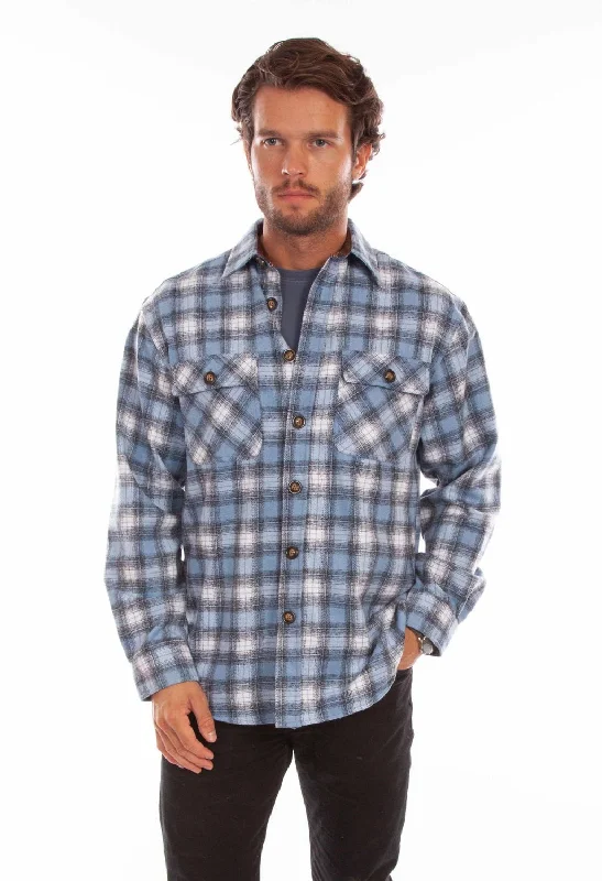 Plus Size Men's Striped Chambray Casual Shirts with a Spread Collar for a Preppy AppearanceScully Mens Slate Blue/Black Wool Blend Plaid L/S Shirt Plus Size Men's Striped Chambray Casual Shirts with a Spread Collar for a Preppy AppearanceScully Mens Slate Blue/Black Wool Blend Plaid L/S Shirt