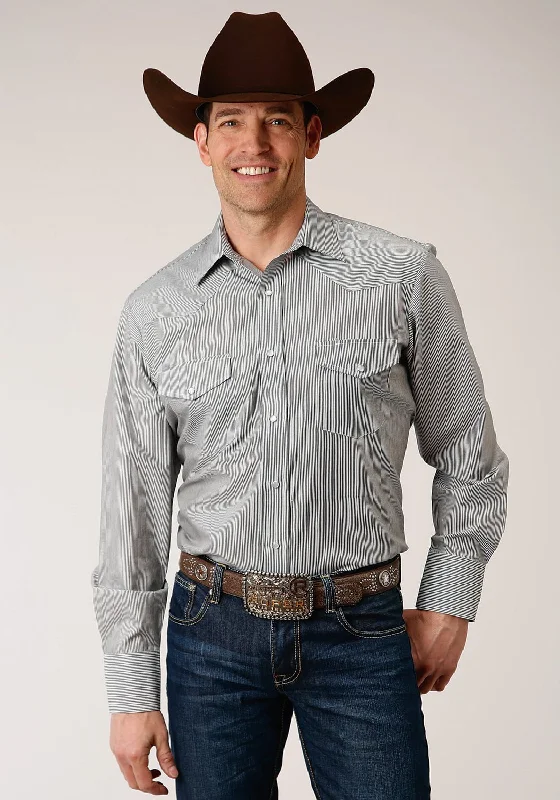 Men's Button - Down Oxford Casual Shirts in Crisp White for a Classic and Versatile StyleRoper Mens Charcoal/White Cotton Blend Stripe L/S 80/20 Shirt Men's Button - Down Oxford Casual Shirts in Crisp White for a Classic and Versatile StyleRoper Mens Charcoal/White Cotton Blend Stripe L/S 80/20 Shirt